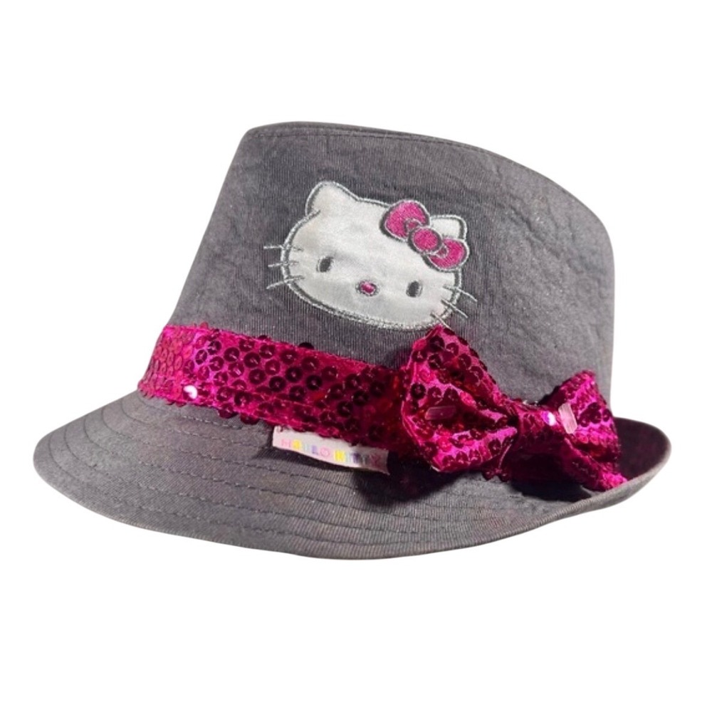 Hello Kitty Gray Fedora‎ Hat Sparkle Sequins Bow Kids Girls